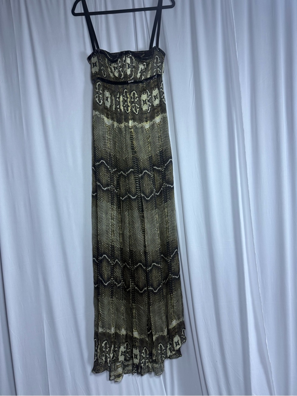 Roberto Cavalli Olive, Black and Cream Snake-Print Maxi Skirt